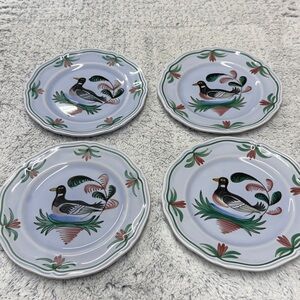 ⭐️4 Vintage Longchamp France Duck Blue 7-1/2” bread and butter plates